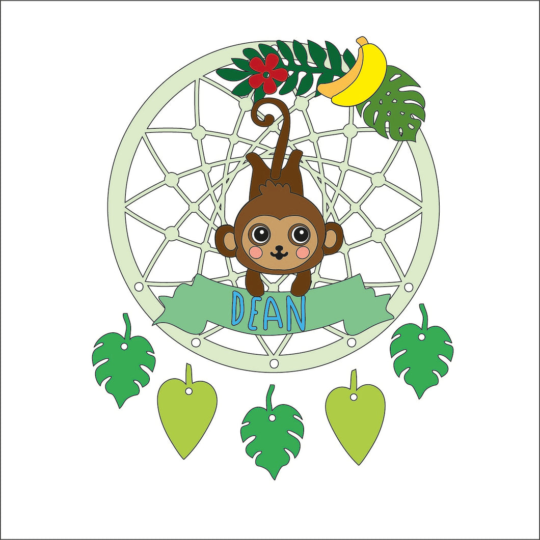 DC067 - MDF Cute Monkey style 1  Dream Catcher - with Initials, Name or Wording - Olifantjie - Wooden - MDF - Lasercut - Blank - Craft - Kit - Mixed Media - UK