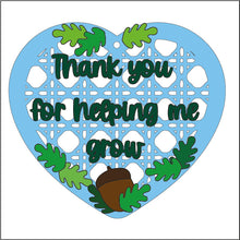 RH004 - MDF Rattan Heart Hanging - Oak - 'Thank you for helping me grow' - Olifantjie - Wooden - MDF - Lasercut - Blank - Craft - Kit - Mixed Media - UK