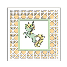OL1973  - MDF Rattan effect square plaque with Unicorn doodle - Style 5 - Olifantjie - Wooden - MDF - Lasercut - Blank - Craft - Kit - Mixed Media - UK