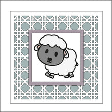OL1793 - MDF Rattan effect square plaque with farm doodle - Sheep 1 - Olifantjie - Wooden - MDF - Lasercut - Blank - Craft - Kit - Mixed Media - UK