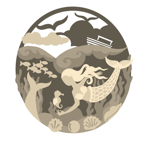 SJ239 - MDF Mermaid Scene Large 3D Free Standing Kit - Olifantjie - Wooden - MDF - Lasercut - Blank - Craft - Kit - Mixed Media - UK