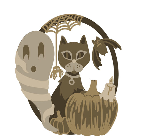 SJ249 - MDF Halloween Scene Large 3D Free Standing Kit - Olifantjie - Wooden - MDF - Lasercut - Blank - Craft - Kit - Mixed Media - UK