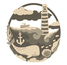 SJ241 - MDF Lighthouse, Whale and Sea Large Hanging / Plaque - Olifantjie - Wooden - MDF - Lasercut - Blank - Craft - Kit - Mixed Media - UK