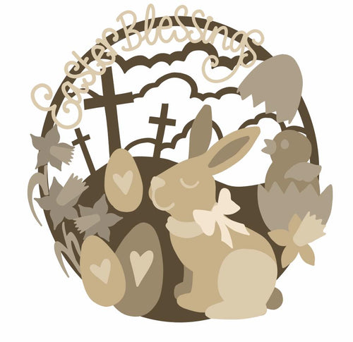 SJ252 - MDF Sarah Jane Easter Scene -1 Large 3D Free Standing Kit - Olifantjie - Wooden - MDF - Lasercut - Blank - Craft - Kit - Mixed Media - UK