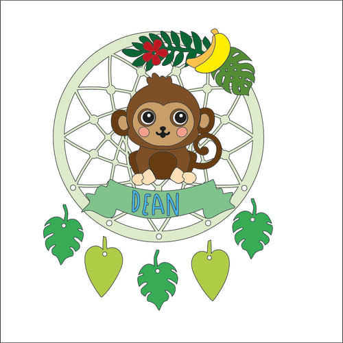 DC068 - MDF Cute Monkey style 2 Dream Catcher - with Initials, Name or Wording - Olifantjie - Wooden - MDF - Lasercut - Blank - Craft - Kit - Mixed Media - UK
