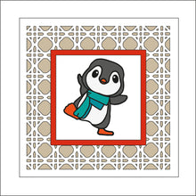 OL2444 - MDF Rattan effect square plaque Christmas doodle - Penguin 4 - Olifantjie - Wooden - MDF - Lasercut - Blank - Craft - Kit - Mixed Media - UK