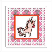 OL1974  - MDF Rattan effect square plaque with Unicorn doodle - Style 6 - Olifantjie - Wooden - MDF - Lasercut - Blank - Craft - Kit - Mixed Media - UK