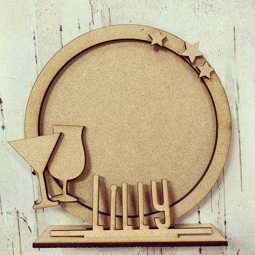 CF016 - MDF Cocktail Themed Personalised Freestanding Circular Photo Frame - Olifantjie - Wooden - MDF - Lasercut - Blank - Craft - Kit - Mixed Media - UK