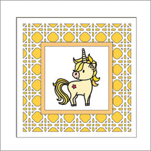 OL1975  - MDF Rattan effect square plaque with Unicorn doodle - Style 7 - Olifantjie - Wooden - MDF - Lasercut - Blank - Craft - Kit - Mixed Media - UK
