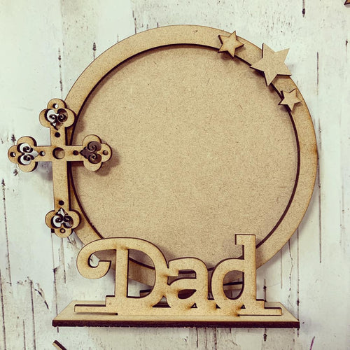 CF009 - MDF Cross Themed Personalised Freestanding Circular Photo Frame - Olifantjie - Wooden - MDF - Lasercut - Blank - Craft - Kit - Mixed Media - UK