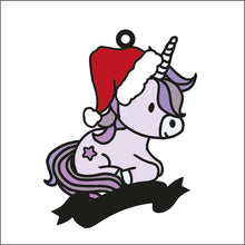 OL2082 - MDF Doodle Christmas Unicorn Hanging - Style 5 - with or without banner - Olifantjie - Wooden - MDF - Lasercut - Blank - Craft - Kit - Mixed Media - UK