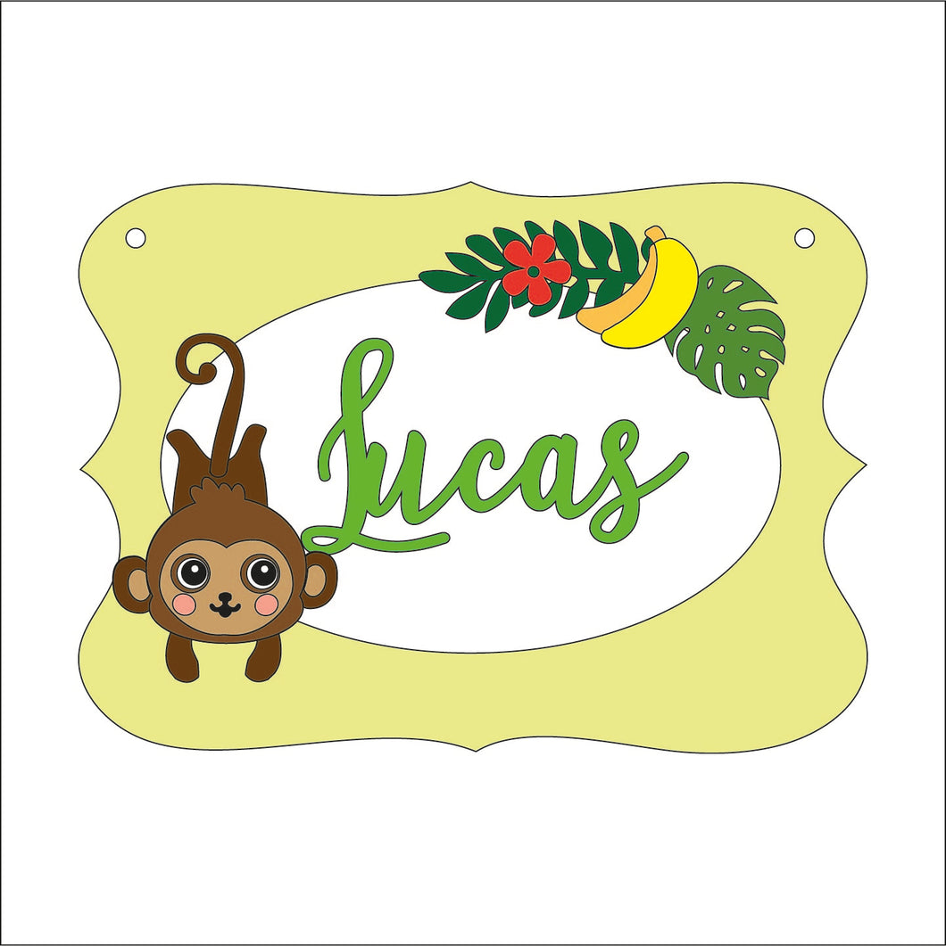 OP070 - MDF Cute Monkey style 1 Themed Personalised Plaque - Olifantjie - Wooden - MDF - Lasercut - Blank - Craft - Kit - Mixed Media - UK