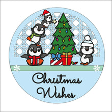 OL2477 - MDF Christmas Doodles Rattan Circle - Penguin Tree Decorating - Your wording - Olifantjie - Wooden - MDF - Lasercut - Blank - Craft - Kit - Mixed Media - UK