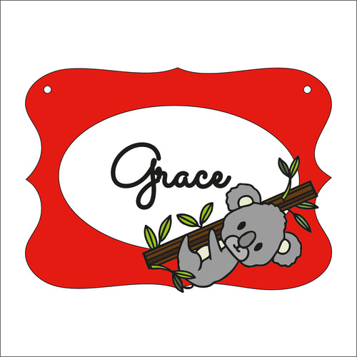 OP097 - MDF Doodle Animal Themed Personalised Plaque - Koala - Olifantjie - Wooden - MDF - Lasercut - Blank - Craft - Kit - Mixed Media - UK