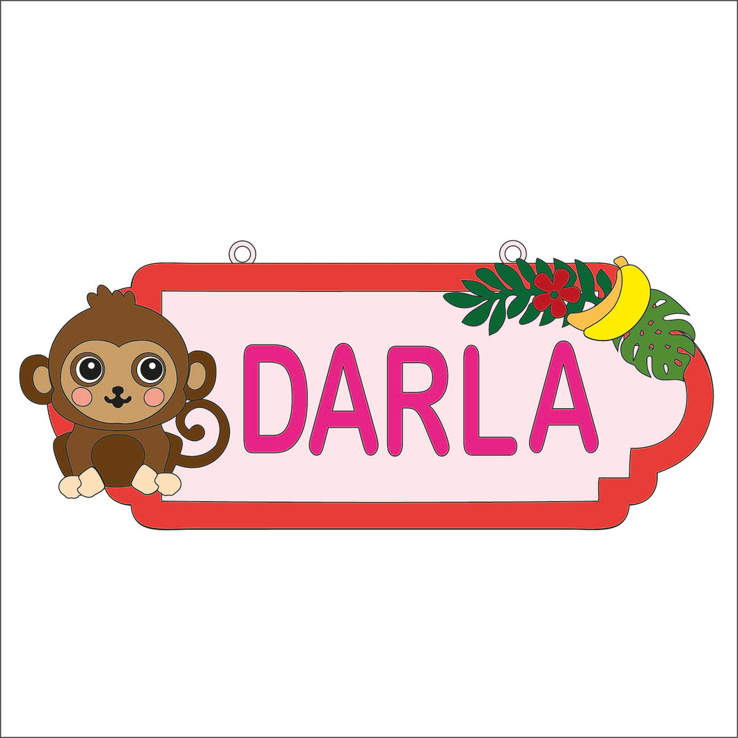 SS153 - MDF Cute Monkey style 1 Personalised Street Sign - Small (6 letters) - Olifantjie - Wooden - MDF - Lasercut - Blank - Craft - Kit - Mixed Media - UK