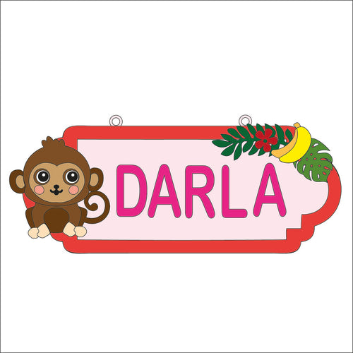 SS153 - MDF Cute Monkey style 1 Personalised Street Sign - Medium (8 letters) - Olifantjie - Wooden - MDF - Lasercut - Blank - Craft - Kit - Mixed Media - UK