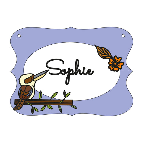 OP098 - MDF Doodle Animal Themed Personalised Plaque - Kookaburra - Olifantjie - Wooden - MDF - Lasercut - Blank - Craft - Kit - Mixed Media - UK