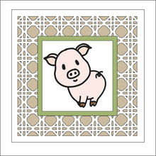 OL1775 - MDF Rattan effect square plaque with farm doodle - Pig 1 - Olifantjie - Wooden - MDF - Lasercut - Blank - Craft - Kit - Mixed Media - UK