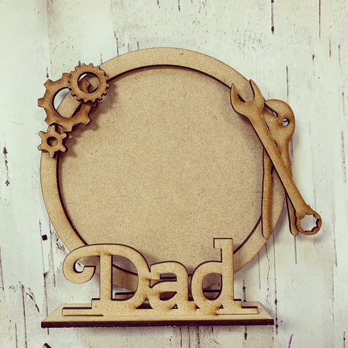 CF001 - MDF Tool Themed Personalised Freestanding Circular Photo Frame - Olifantjie - Wooden - MDF - Lasercut - Blank - Craft - Kit - Mixed Media - UK