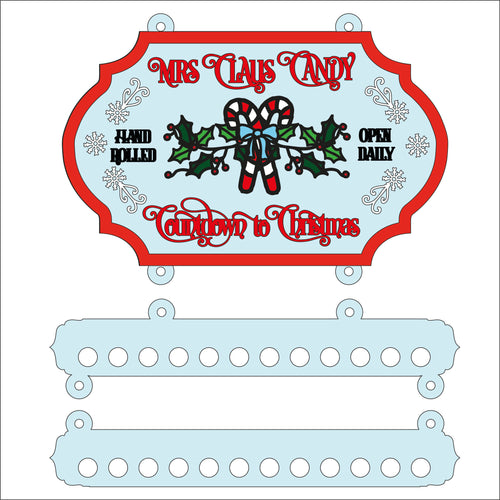 OL2422 - MDF Candy Cane Farmhouse Christmas Countdown Hanging Plaque - Olifantjie - Wooden - MDF - Lasercut - Blank - Craft - Kit - Mixed Media - UK