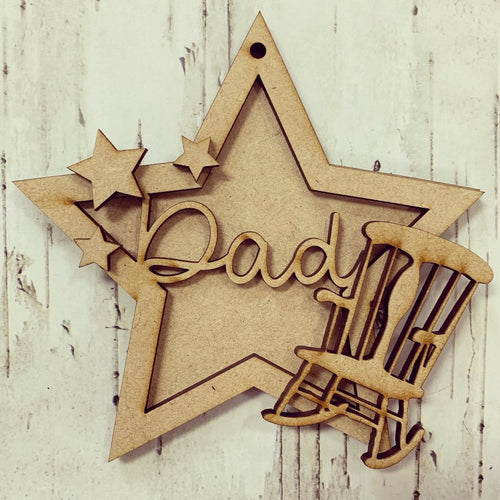 ST004 - MDF Hanging Star - Chair Feather Memorial Themed with Choice of Wording - 2 Fonts - Olifantjie - Wooden - MDF - Lasercut - Blank - Craft - Kit - Mixed Media - UK