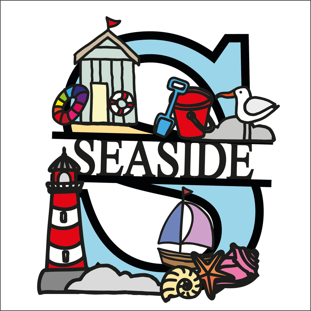 SL102 - Doodle Letter - Seaside / Beach Themed Split Layered Wooden Personalised Letter - Olifantjie - Wooden - MDF - Lasercut - Blank - Craft - Kit - Mixed Media - UK