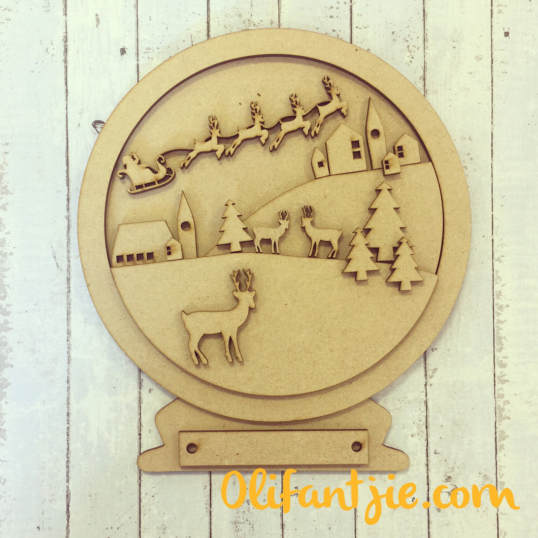 CH016 - MDF Christmas Snow Globe Reindeer - Olifantjie - Wooden - MDF - Lasercut - Blank - Craft - Kit - Mixed Media - UK