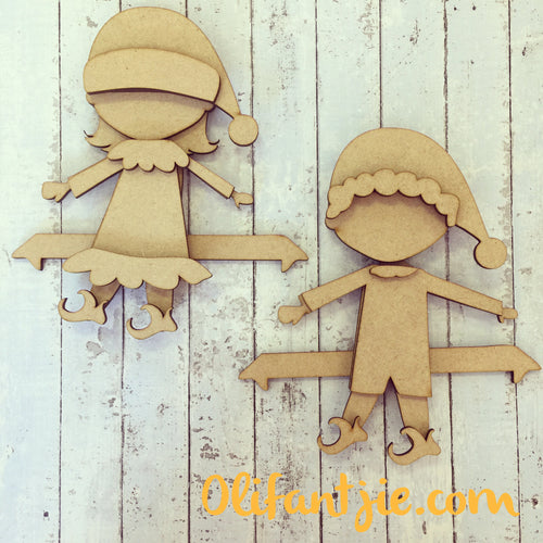 CH004 - MDF Christmas Elf - Set of 2 Kits - Olifantjie - Wooden - MDF - Lasercut - Blank - Craft - Kit - Mixed Media - UK