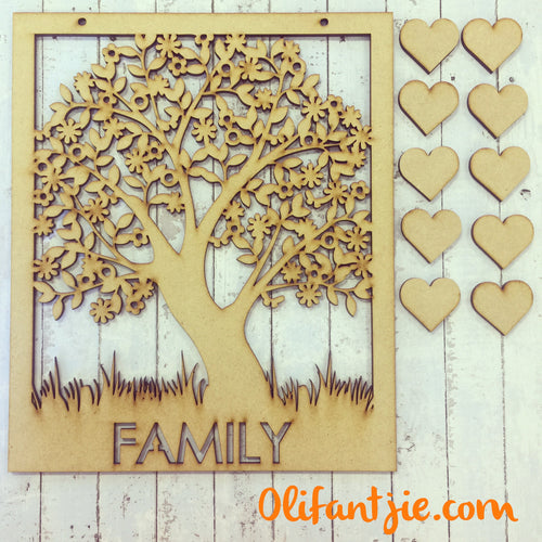 OL071 - MDF Family Tree Plaque Hanging - Family - Olifantjie - Wooden - MDF - Lasercut - Blank - Craft - Kit - Mixed Media - UK
