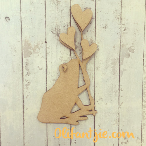 OL088 - MDF Frog with Hearts - Olifantjie - Wooden - MDF - Lasercut - Blank - Craft - Kit - Mixed Media - UK