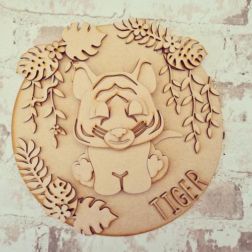 OL1392 - MDF Tiger cute plaque personalised - Olifantjie - Wooden - MDF - Lasercut - Blank - Craft - Kit - Mixed Media - UK