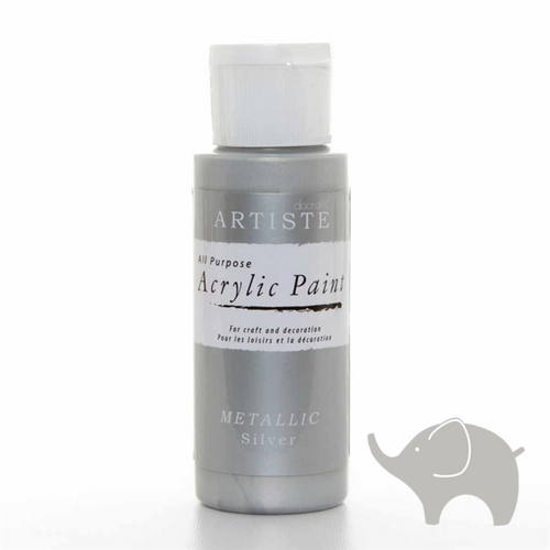 Metallic Silver - Artiste Acrylic Paint 2oz - Olifantjie - Wooden - MDF - Lasercut - Blank - Craft - Kit - Mixed Media - UK