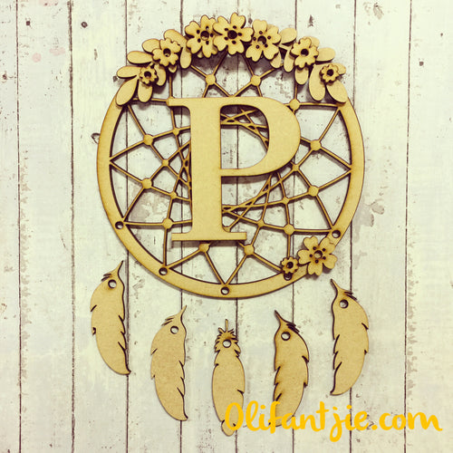 DC009 - MDF Cherry Blossom Dream Catcher- with Initial, Initials, Name or Wording - Olifantjie - Wooden - MDF - Lasercut - Blank - Craft - Kit - Mixed Media - UK