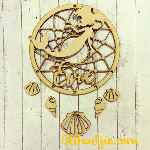 DC006 - MDF Mermaid Dream Catcher - with Initial, Initials, Name or Wording - Olifantjie - Wooden - MDF - Lasercut - Blank - Craft - Kit - Mixed Media - UK