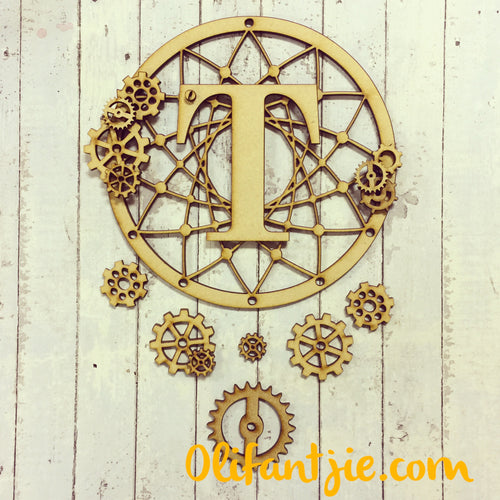DC017 - MDF Steampunk Cogs Dream Catcher - with Initial, Initials, Name or Wording - Olifantjie - Wooden - MDF - Lasercut - Blank - Craft - Kit - Mixed Media - UK
