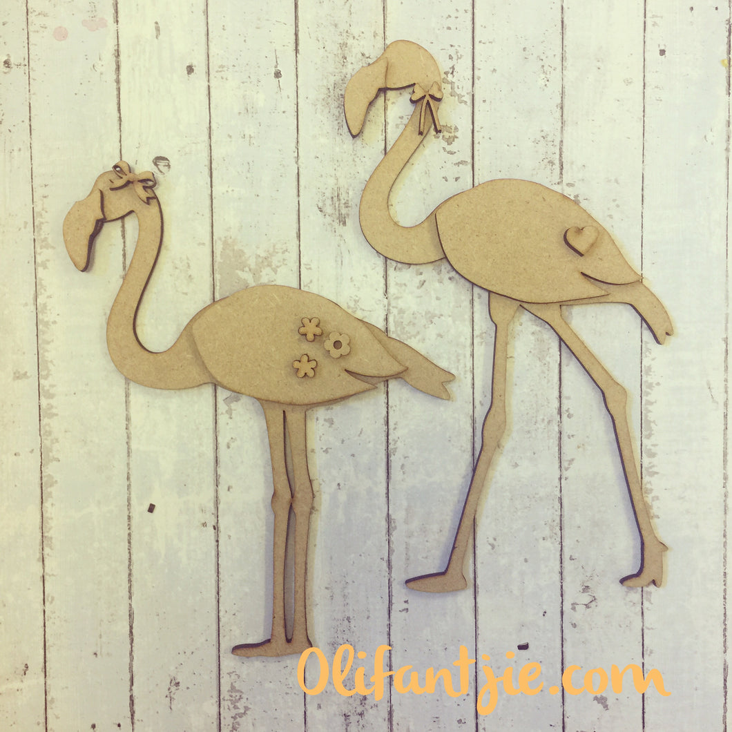 OL077 - MDF Flamingos - Set of 2 Kits - Olifantjie - Wooden - MDF - Lasercut - Blank - Craft - Kit - Mixed Media - UK