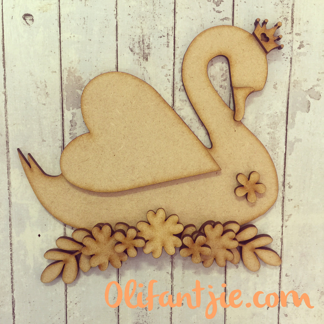 OL218 - MDF Swan Floral Crown Set - Olifantjie - Wooden - MDF - Lasercut - Blank - Craft - Kit - Mixed Media - UK