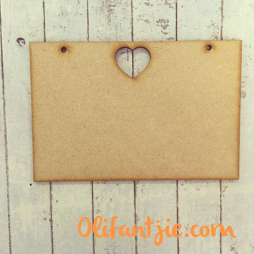 OL164 - MDF Rectangle Plaque with Heart and Hanging Holes Option - Olifantjie - Wooden - MDF - Lasercut - Blank - Craft - Kit - Mixed Media - UK