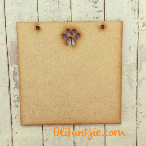 PL007 - MDF Square Hanging Blank Plaque with Dog Paw - Olifantjie - Wooden - MDF - Lasercut - Blank - Craft - Kit - Mixed Media - UK