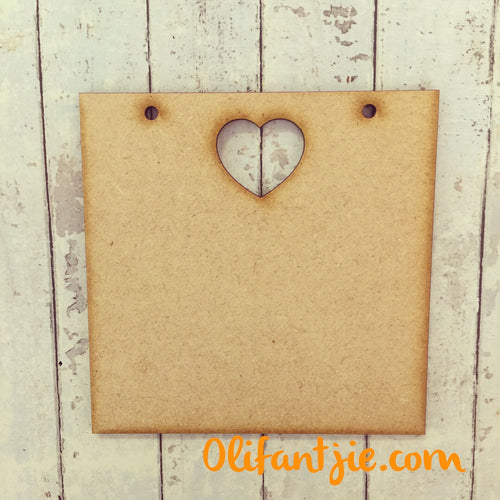 PL009 - MDF Square Hanging Blank Plaque with Heart - Olifantjie - Wooden - MDF - Lasercut - Blank - Craft - Kit - Mixed Media - UK