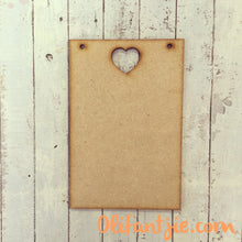 OL164 - MDF Rectangle Plaque with Heart and Hanging Holes Option - Olifantjie - Wooden - MDF - Lasercut - Blank - Craft - Kit - Mixed Media - UK