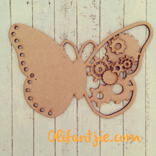 OL207 - MDF Steampunk Style Butterfly with Cogs - Olifantjie - Wooden - MDF - Lasercut - Blank - Craft - Kit - Mixed Media - UK