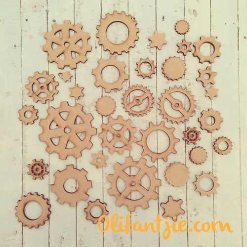 OL208 - MDF Style Cogs and Gears - Olifantjie - Wooden - MDF - Lasercut - Blank - Craft - Kit - Mixed Media - UK