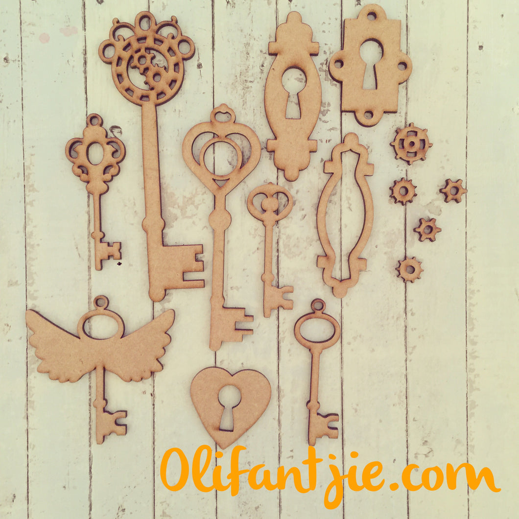 OL210 - MDF Steampunk Style Keys and Locks - Olifantjie - Wooden - MDF - Lasercut - Blank - Craft - Kit - Mixed Media - UK