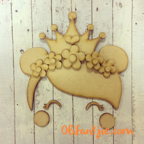 OL152 - MDF Princess Doll Head Flower Crown - Olifantjie - Wooden - MDF - Lasercut - Blank - Craft - Kit - Mixed Media - UK