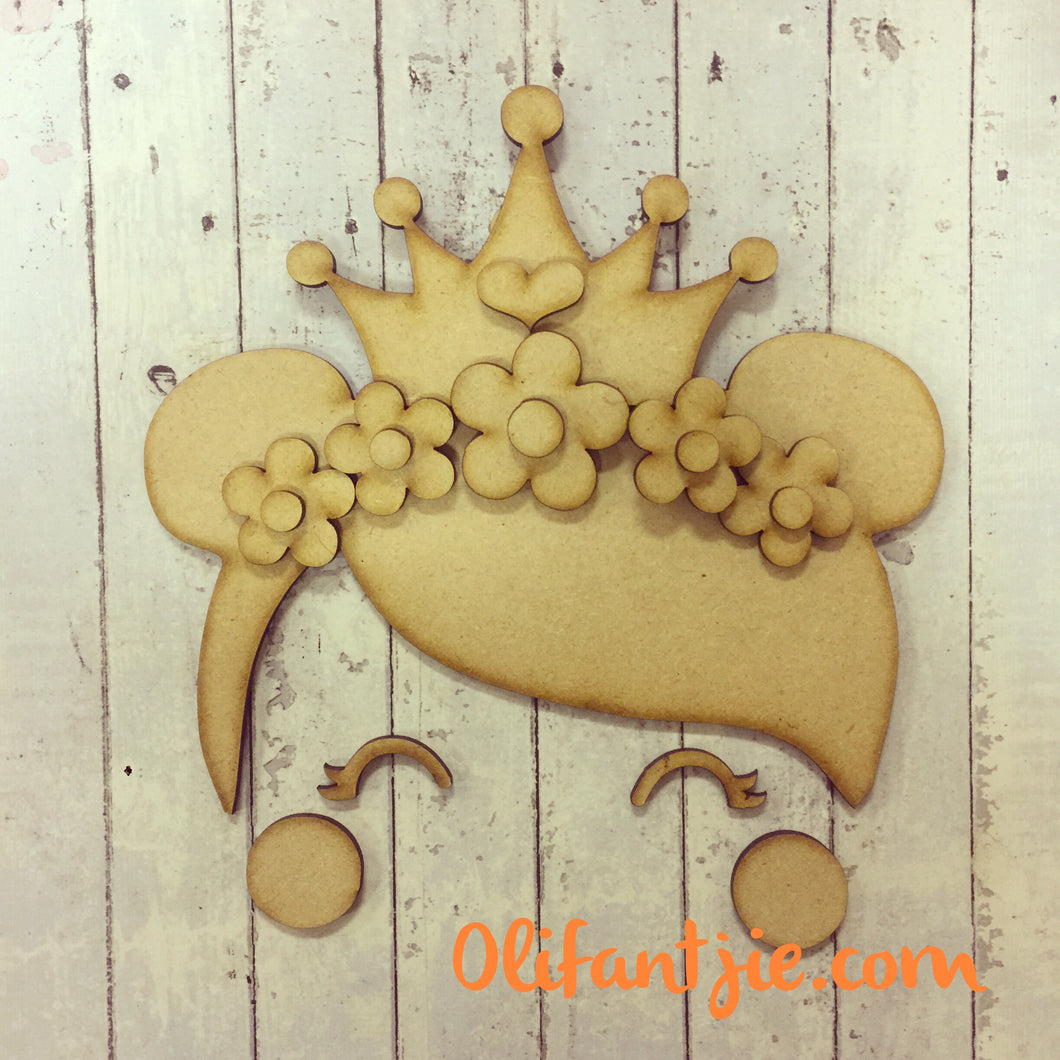 OL152 - MDF Princess Doll Head Flower Crown - Olifantjie - Wooden - MDF - Lasercut - Blank - Craft - Kit - Mixed Media - UK