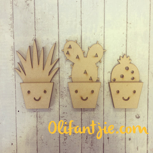 OL095 - MDF Happy Cactus - Set of 3 Kits - Olifantjie - Wooden - MDF - Lasercut - Blank - Craft - Kit - Mixed Media - UK