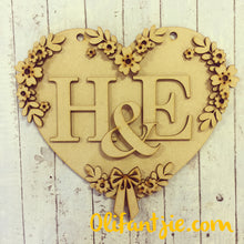 HH009 - MDF Personalised Floral Heart Hanging - Olifantjie - Wooden - MDF - Lasercut - Blank - Craft - Kit - Mixed Media - UK