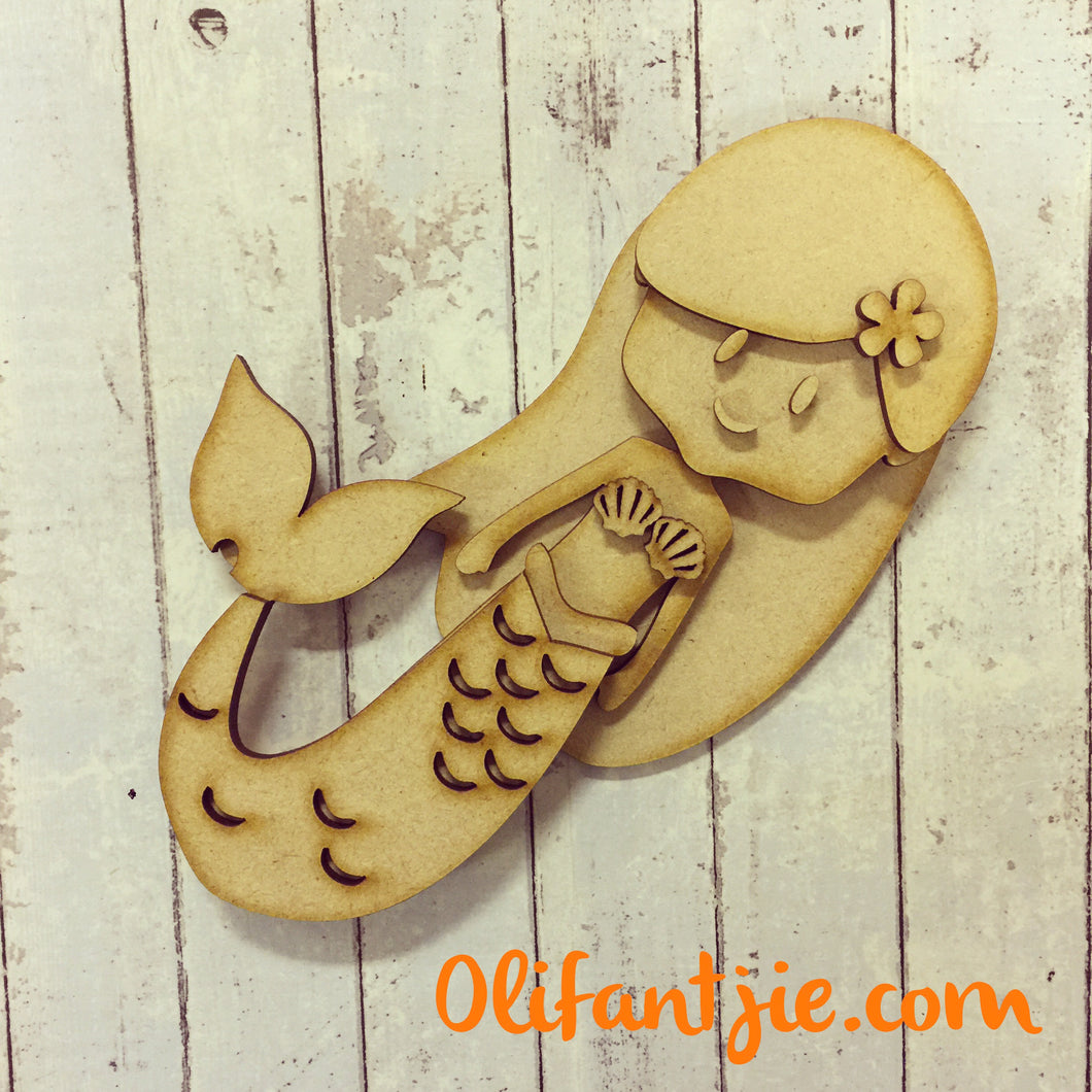 OL124 - MDF Mermaid Girl Figurine - Set 19 - Olifantjie - Wooden - MDF - Lasercut - Blank - Craft - Kit - Mixed Media - UK