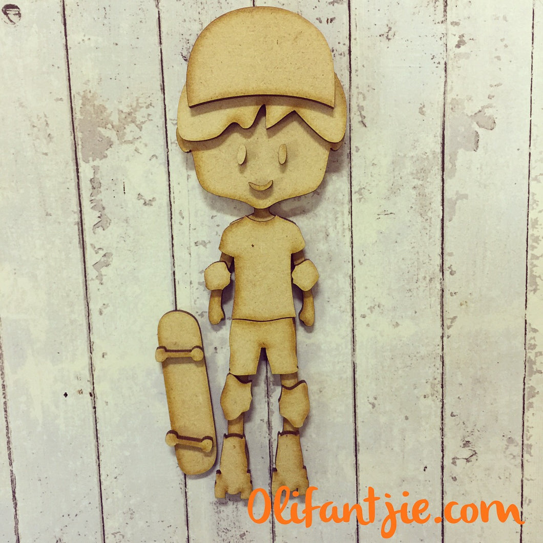 OL193 - MDF Skateboard Boy Figurine - Set 12 - Olifantjie - Wooden - MDF - Lasercut - Blank - Craft - Kit - Mixed Media - UK